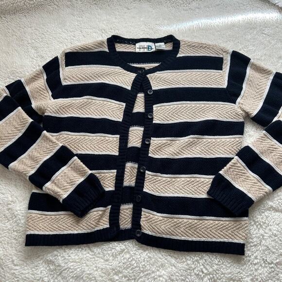 Paul Harris Sweaters - Neutral Cardigan Navy Cream Sz S Cottage Country Knit Strips Soft Girl Grandma